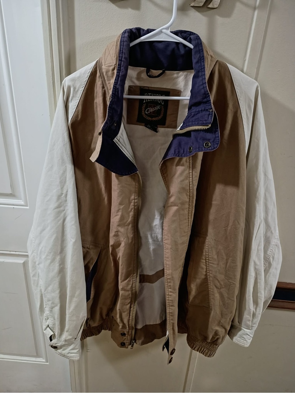Classic Two-Tone Bomber Jacket in Brown and White
